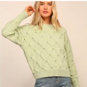Lumiere Light Green Textured Crew Neck Sweater